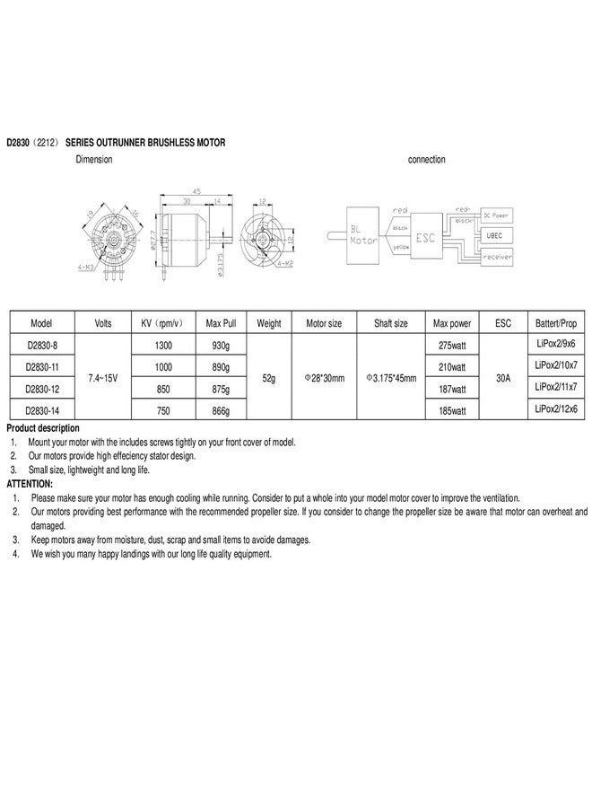 FLASH HOBBY D2830 1300KV Brushless Motor for Multicopter (D2830-1300KV) - Image 5